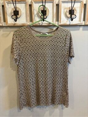 Calvin Klein Taupe Crochet Short Sleeve Top